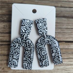 Black and White Doodle Arch Earrings